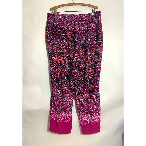 DKNY Women’s  Animal Print Pull-On Drawstring Pants Pink and Black Size XL
