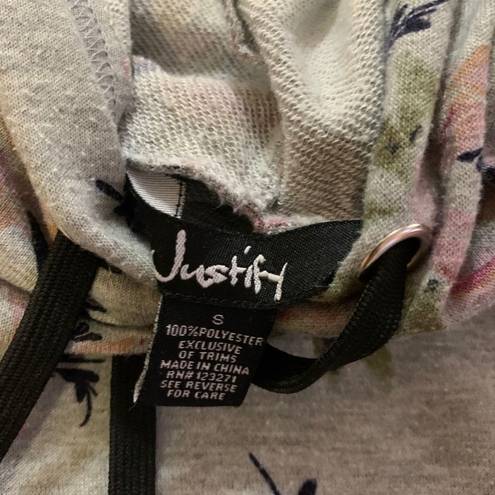 Justify  Hoodie Floral Hooded Sweatshirt Fall Winter Gray Small