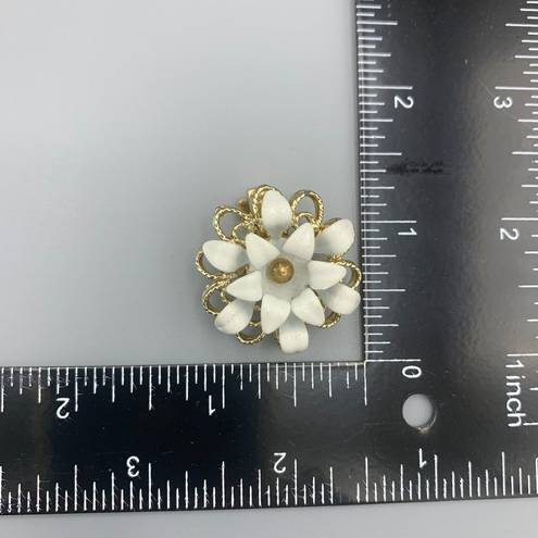 Petal Vtg Sarah Coventry Snow Flower Pin Brooch Clip Earring Set Open Weave 