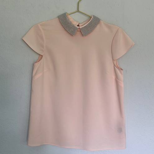 Ted Baker NWOT  Pink Embellished Pearl Collar Cap Sleeve Top Size 1 US 4