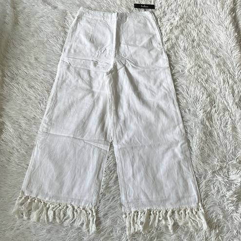 Lulus  Women’s Blissfully Boho Ivory Tasseled Wide-Leg Pants size Medium