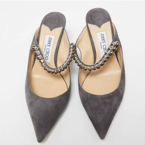 Jimmy Choo  Grey Suede Bing Crystal Embellished Mules Size 37