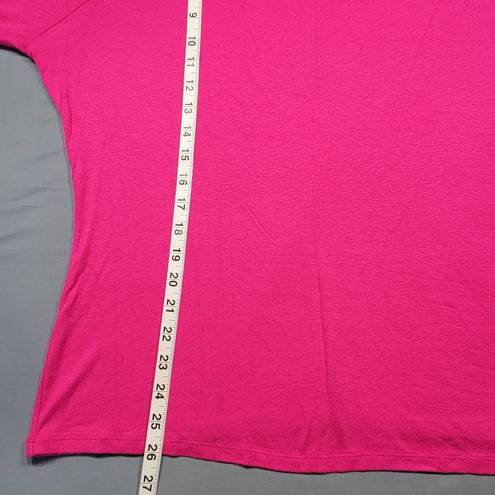 Lane Bryant  Women Shirt Size 14 Pink Stretch Preppy Beaded Scoop Chic 3/4 Sleeve