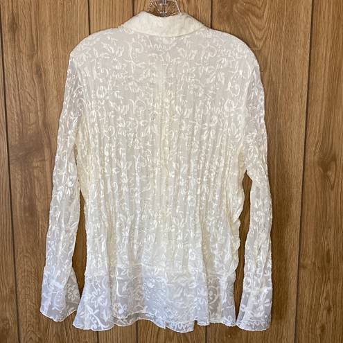 Coldwater Creek  | Cream Ruffle Front Long Sleeve Crinkle Blouse 1X