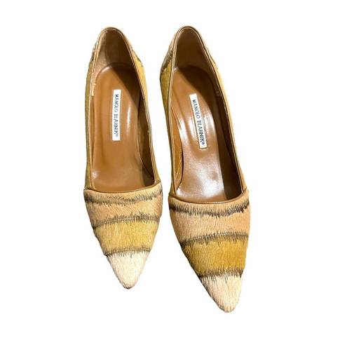 Manolo Blahnik  Plezek calf camel Nolo 90 heels size 38 $585