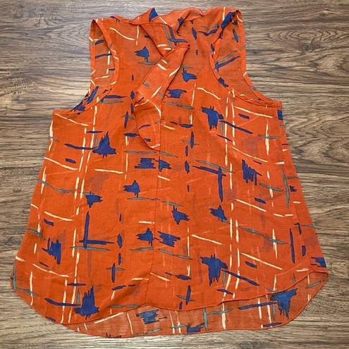 Edge Lightweight Sheer Printed Sleeveless Blouse Orange Blue Cream Size Large