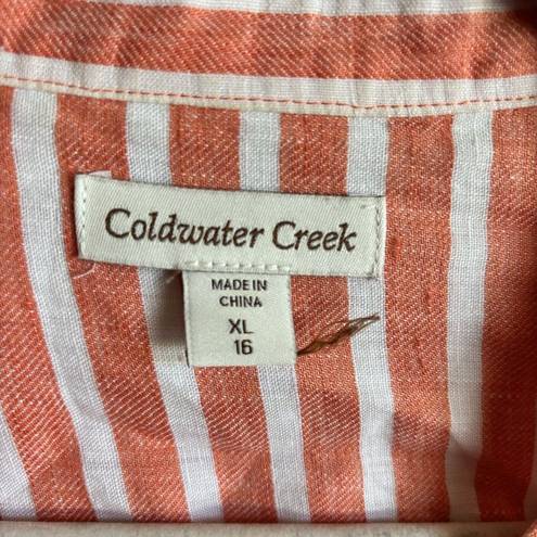 Coldwater Creek  Shirt Womens Extra Large XL Stripe Linen Button Up Blouse Top