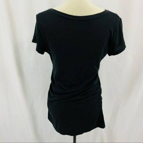 Liz Lange  Black V Neck Short Sleeve Ruched Sides Medium