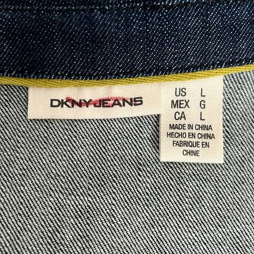 DKNY  Jeans Vintage Y2K Gathered Bib Yoke 3/4 Sleeve Dark Denim Jacket