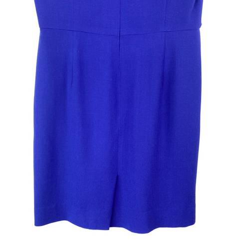 Carolina Herrera  Women's Blue V Neck Short Sleeve Draped Waist Wool Dress Sz 6