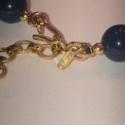 Monet  Vintage Navy Blue & Gold Tone Beaded Classic Boho Retro Necklace