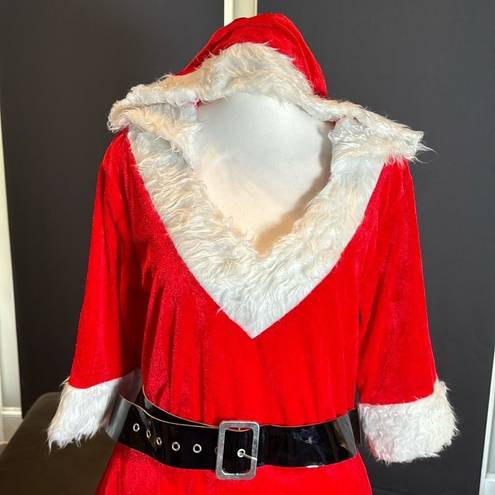 ma*rs Short Red Hooded Dress White Faux Fur Trim  Claus Santa Christmas Size L