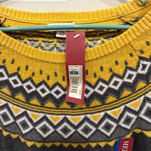 Merona  Yellow and Gray Fair Isle Yoke Sweater women’s size Large NWT