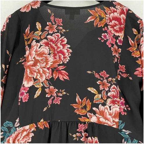 Style & Co  Womens Black Floral Long Sleeve Crochet Paisley Blouse Top Plus Size