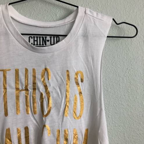 Chin Up Apparel White/Gold “This Is My Gym Shirt” Sleeveless Top