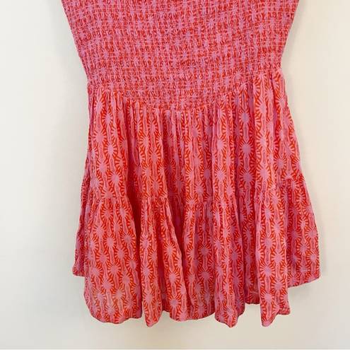 Free People  Sweet Annie Mini Dress in Pink Combo Size Small Smocked Bodice