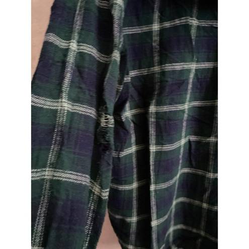 American Eagle  women's large long sleeve hooded blue / green plaid top