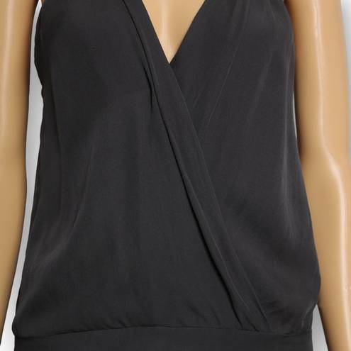 Michelle Mason  Cami Wrap Plunge Mini Dress in Charcoal Gray 100% Silk Size M