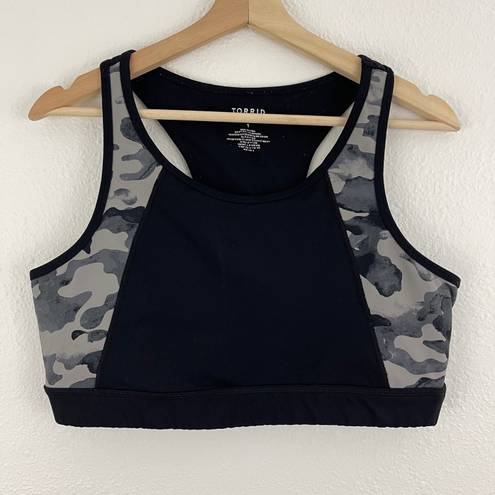 Torrid Black Grey Camo Plus Size Stretch Active Workout Racerback Sports Bra