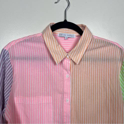 English Factory  Colorblock Button Up Shirt Size Medium Striped Colorful Tunic