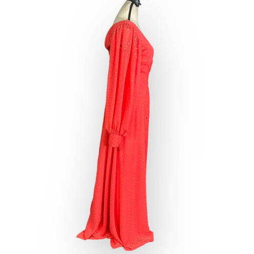 Kimberly  Goldson Lesli Clip Dot Long Sleeve Maxi Dress Women's XS Coral NWOT