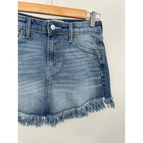 Celebrity Pink  Skirt Women 1/25 Blue Light Wash Denim Raw Hem Cotton Blend Mini