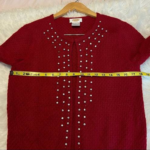 Talbots  Cardigan Sweater Open Front w/ Top Clasp Bling Size Medium Dark Red