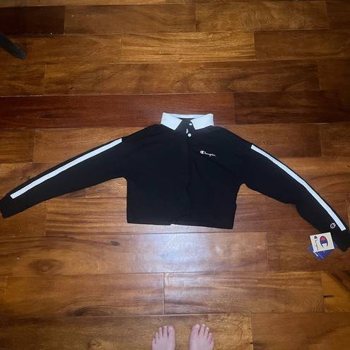 Champion Rugby Black & White Striped Long Sleeve Crop T-Shirt size XS