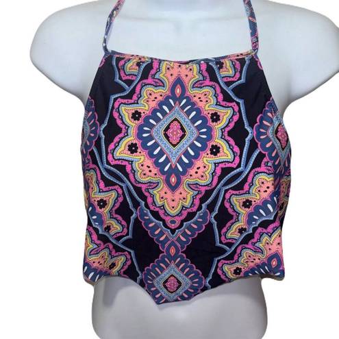 Raisin's  Swim Nepal Nights High Neck Macrame Back Tankini Top Black Size S