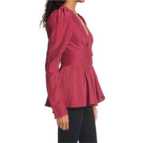 Rebellion Aje  Tucked Peplum Corset Top Magenta