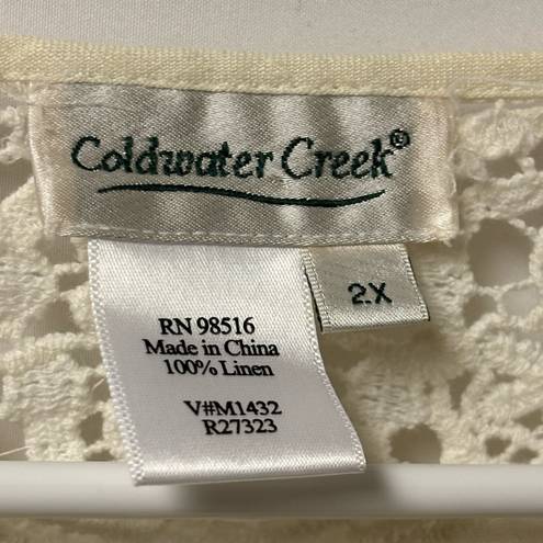 Coldwater Creek Cold Water Creek 2XL 100% Linen Off White Button Down Lace Floral FLAWED