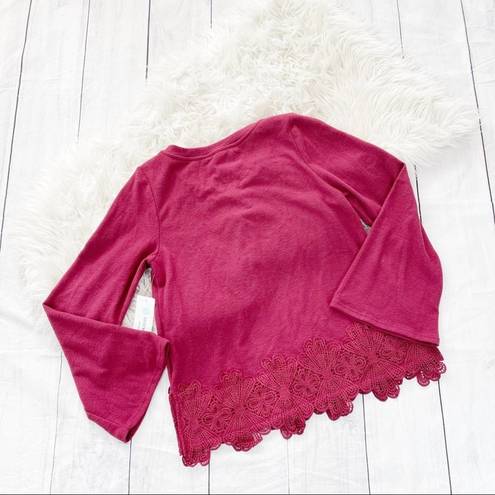 Stitch Fix  Womens Red Dee Elly Madrid Long Slight Bell Sleeve Lace Knit Top NEW