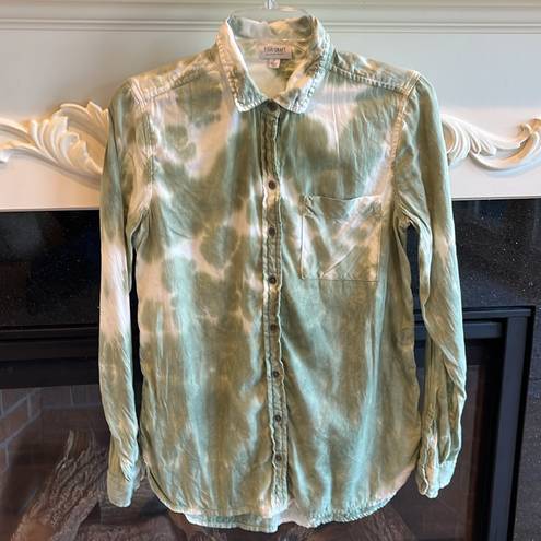 True Craft Blouse Green Tie Dye Long Sleeve Button Down Front Womens Small Worn Once