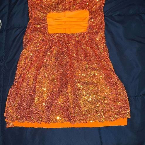 Revolution  ￼Rave festival dance disco dress with shorts underneath ￼ orange sequ