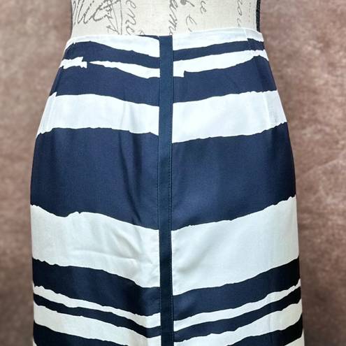 W By Worth  Wavy Stripe Silk Twill Slim Skirt - Navy/White - size 10