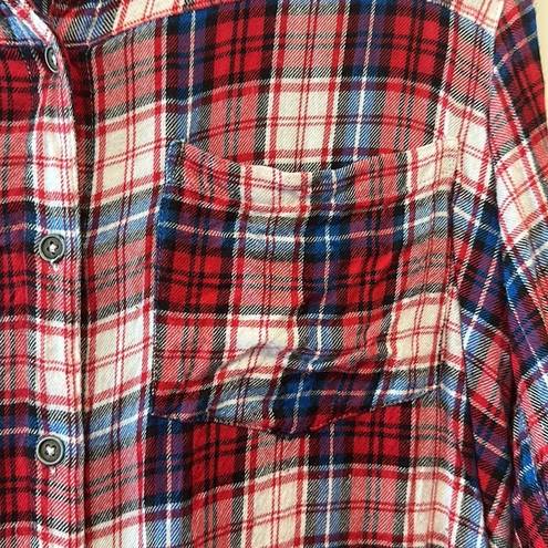 Miami  Red, White & Blue Plaid Flannel—Size XS