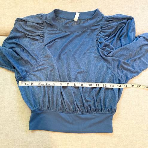 Free People Movement Hitting It Off Puff Long Sleeve Sheer Top in Blue Moon XS