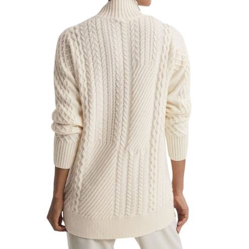 Reiss  Martha Wool Blend Cable Knit Tunic Mock Neck Sweater Cream Size L NWT