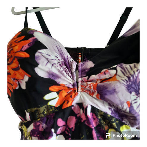 Cacique  Lane Bryant Floral Tankini Swim Top 42F Black Purple Underwire