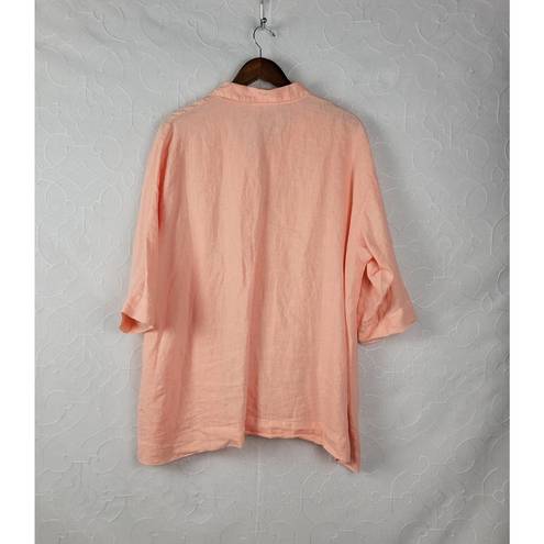 Bryn Walker  Womens Top Size M Peach Linen Button Up Asymmetric Oversized Tunic