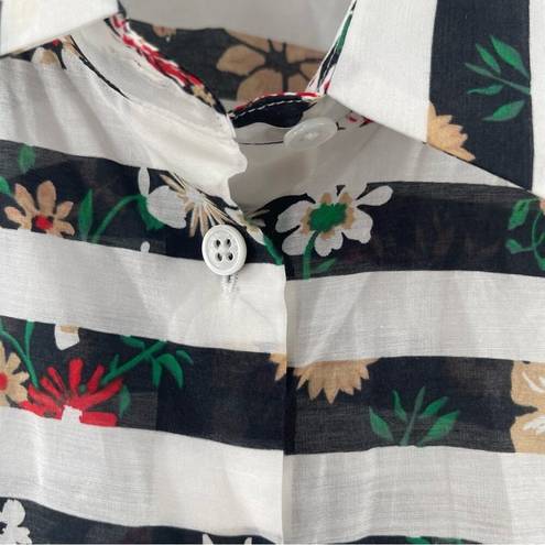 Equipment  Tank Small Button Down Shirt Black Floral Stripe Casual Office NWT