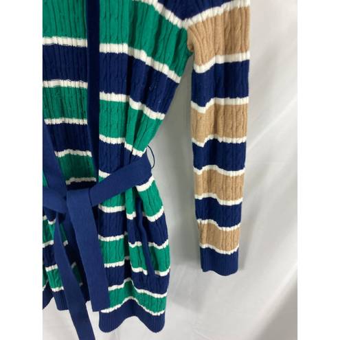 Lands'End  Cable Knit Tie Front Stripe Sweater Size XS