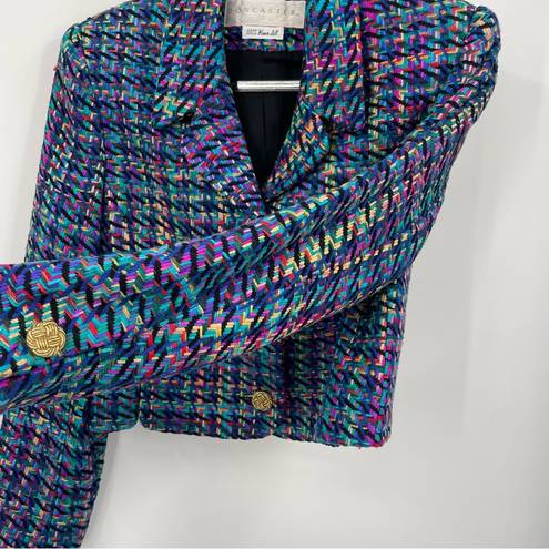 Doncaster Vintage 80s  Silk Multicolored Crop Blazer Size 6 Statement Gold Button