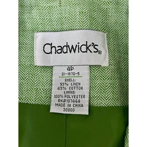 Chadwick's Chadwick’s Womens Linen Blend Green White Harringbone Blazer Jacket Classic 4P