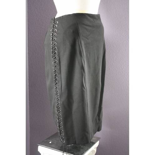 Catherine Malandrino NWT  Ponte Lace Up Side Pencil Skirt in Noir Black L $245