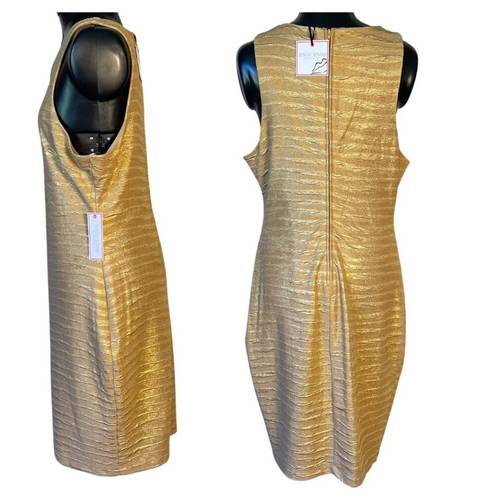 Bisou Bisou  Gold Foil Sleeveless Sheath Dress Midi Metallic Zip Closure Size 14