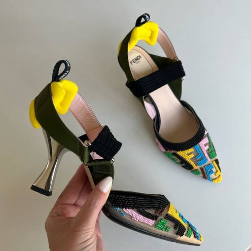 Fendi  85mm FF Embellished Slingback High-Heel Pumps