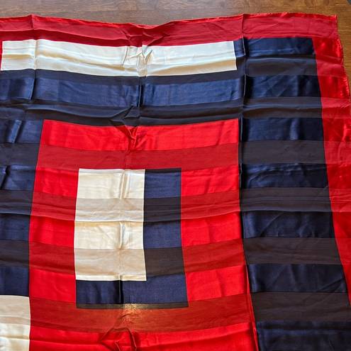 Oscar de la Renta  Vintage Scarf Geometric Square Red Blue Patriotic Designer NWT