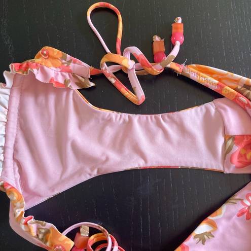 Aerie  pink floral triangle bikini, Size Small, removable pads, ruffles, beachy