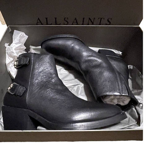 ALLSAINTS  Womens Sloan Black Leather Buckle Zip Boot Size EU 36 NIB